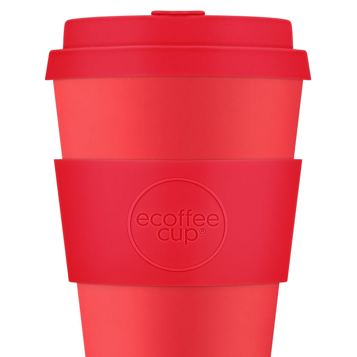 Red reusable cup with red lid and band