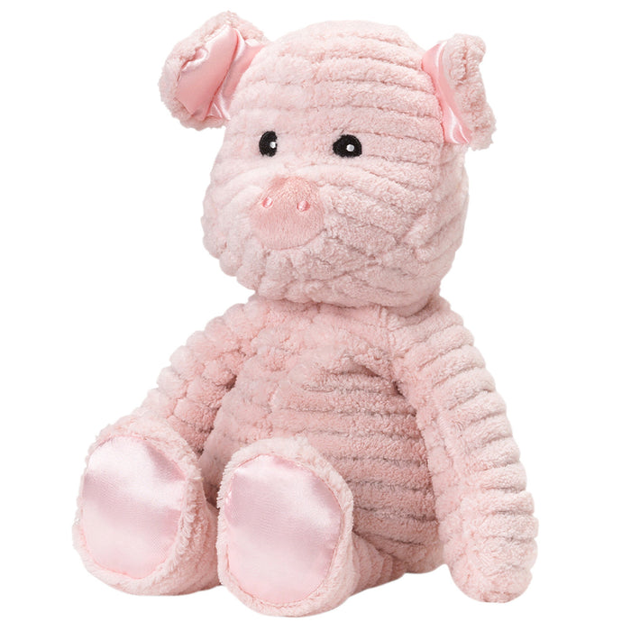 A fluffy pale pink pig with pale pink satin ears and feet.