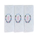 Three pack of white handkerchiefs displaying an embroidered letter E in pink with a floral boarder around the letter.