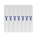 Pack of 7 white handkerchiefs with an embroidered letter V in the colour navy in the centre