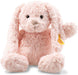 Light pink plush Bunny rabbit with a light brown nose and a Steiff tag attached to the ear 