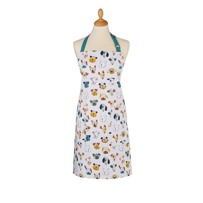 various dog design apron with teal neck strap