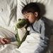Little boy asleep in bed next to his Warmies Alligator