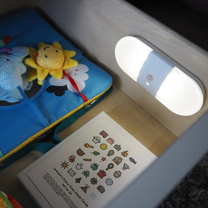Omni Motion Activated Light illuminated inside a chest of draws