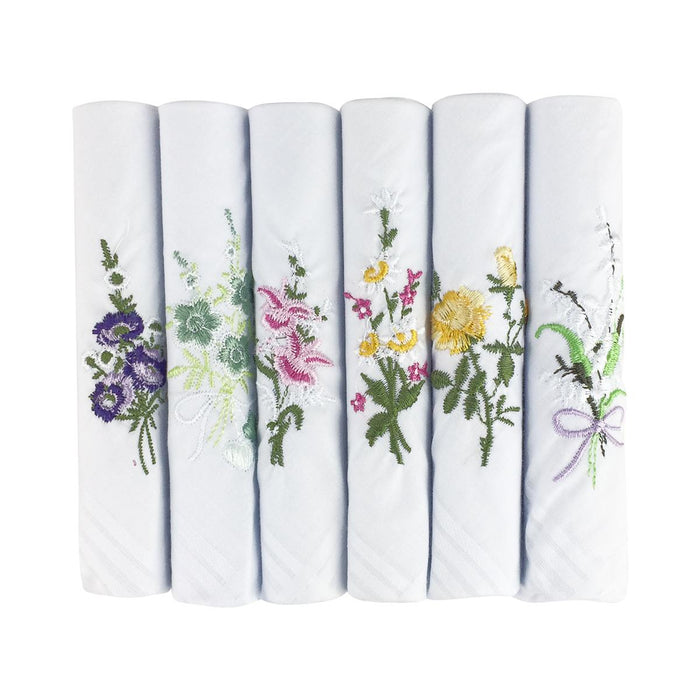 Warwick & Vance Women's/Ladies x6 100% Cotton White Floral Embroidered Handkerchiefs