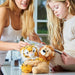 blonde woman and young girl with warmies warm hugs lion and tiger