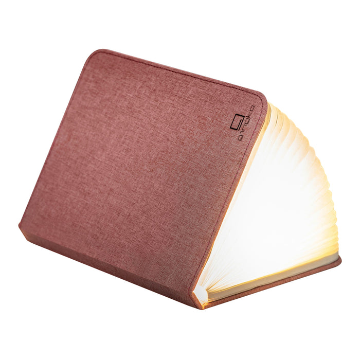 blush pink gingko smart book desk light, open and illuminated