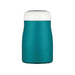 Turquoise coloured stainless steel flask with a off white and silver lid.